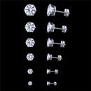 Stainless Steel Round Womens Stud Earrings Cubic Zirconia Inlaid 3-8mm 6Pairs FT