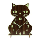 Night Light Cat Bracket Wall Clocks Battery Operated, Walnut Color Wood Silent