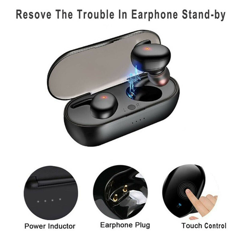 Sports Y30 Bluetooth 5.0 TWS Earphone Headset Touch Control Black for Cell Phone