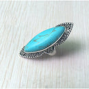 Women Studded Oval Turquoise Bohemia Tibetan Ethnic Long Finger Ring Gift