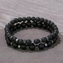 2Pcs Hematite Natural Stone Bracelet Matte Lava Volcanic Beads Jewellery For Men