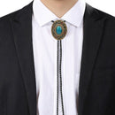 Men Bolo Tie Necklace Turquoise Stone Western Cowboy PU Leather Rope Necktie