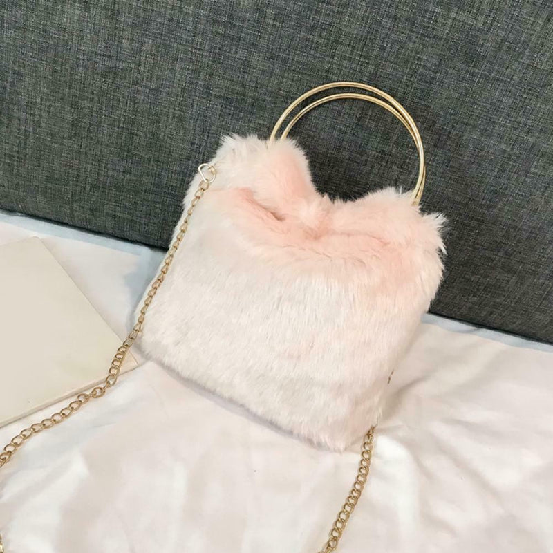 Fashion Soft Plush Handbag Women Shoulder Messenger Bag Travel Tote (Pink)