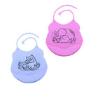2Pcs Adjustable Waterproof Silicone Infant Baby Bibs With Big Roll Up Pocket