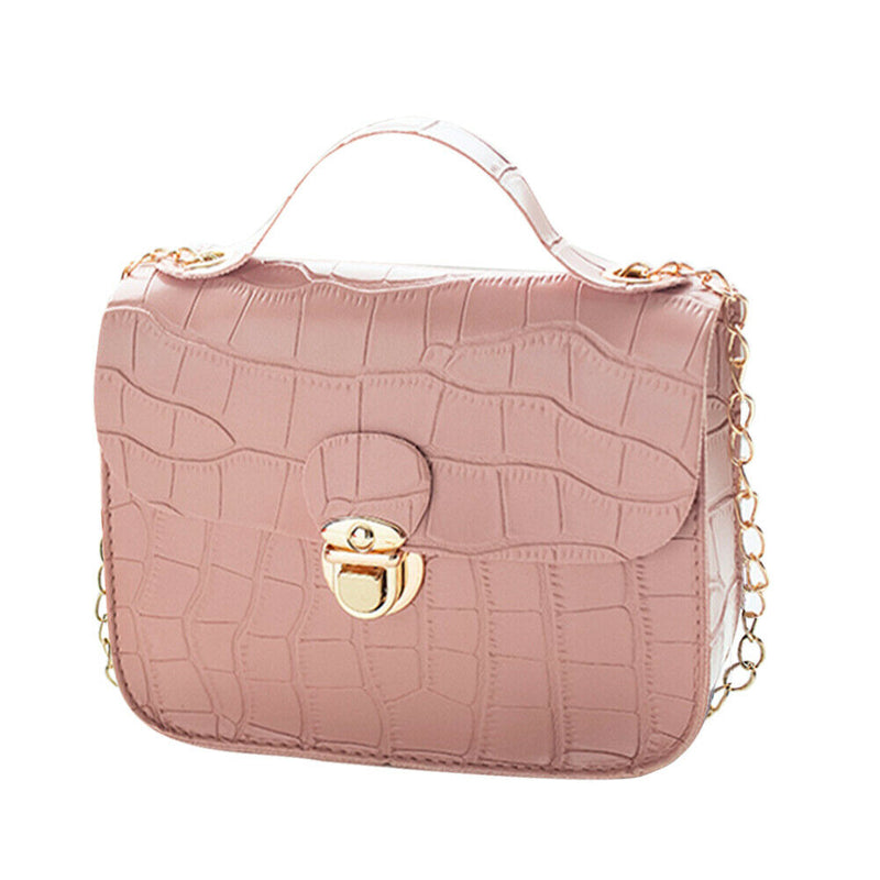 Retro Women Crossbody Handbag Stone Pattern PU Chain Shoulder Bags (Pink)
