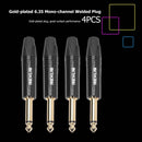 4pcs 6.35mm Mono Jack Male Plug Connector DIY Soldering Plug for Microphone A