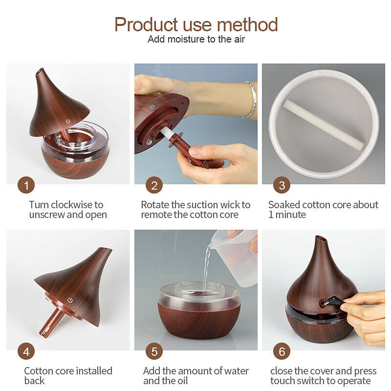 300ml USB Electric Aroma Air Diffuser Wood Ultrasonic Air Humidifier Essent B2X2