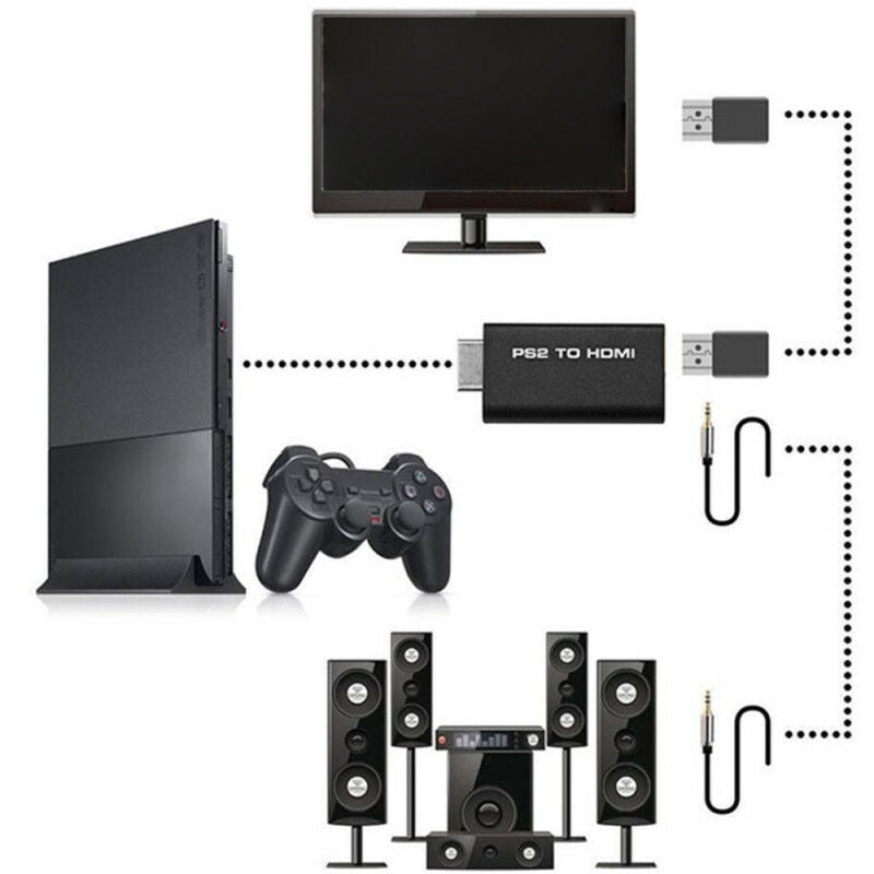 ABS PS2 to HDMI Audio Video AV Adapter Converter+3.5mm Audio Output for HDTV