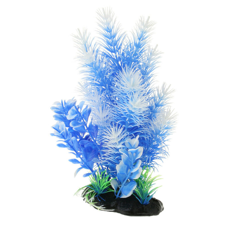 Plastic Aquarium Fish Tank Blue Grass Plant Rock Base Reptile Terrarium Vivarium