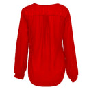 Women's Sexy V-neck Long-sleeved Solid Chiffon Shirt Tops Blouse T-shirt Re