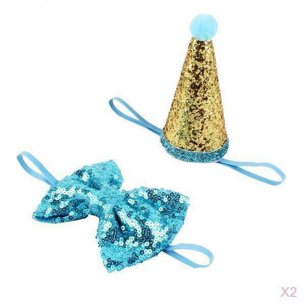 2Pcs Shiny Dog Cat Birthday Hat Party Costume Headwear Accessory For Puppy Pet