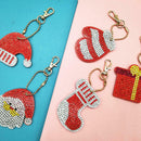 5pcs Santa Claus Hat DIY 5D Diamond Painting Keychain Key Ring Double Sided