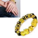 Feng Shui Black Bead Alloy Wealth Bracelet with Golden Pixiu Charms Jewelry U2Z0