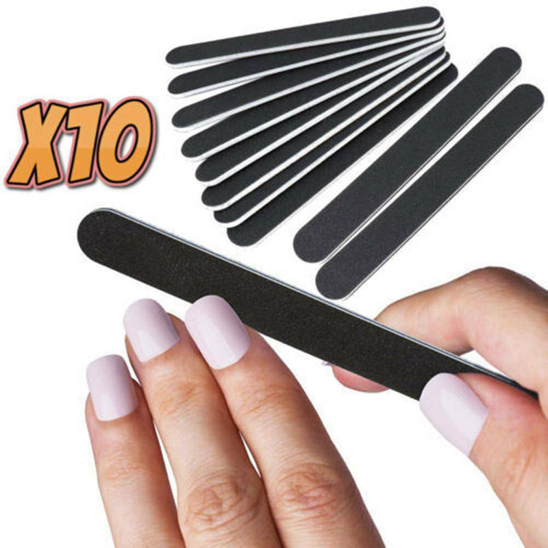 10 Double Sided 180/100 Grit STRAIGHT Nail Files Emery Board File Gel MANICURE