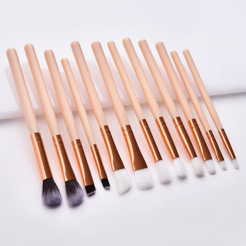 12pcs Pro Eyes Makeup Brushes Set Wood Eyeshadow Eyeliner Applicator (Pink)