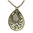 Hollow Water Drop Pendant Big Gem Stone Long Necklace,White