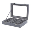 24 grid Display Box Jewelry Storage Glass Bracelet Watch pillow Buckle Grey B5A6
