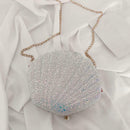 Cute Sequin Shoulder Handbags Women Small Chain Shell Crossbody Bag (White)