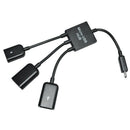 USB 2.0 HUB Splitter 3 Port Way Micro USB Black 19Cm NEW