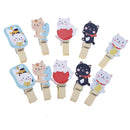 10pc/lot lucky cat wooden clip with fine twine mini clip, craft decorative cl_