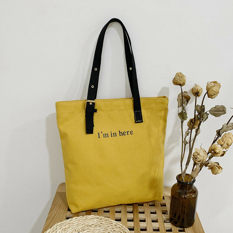 Canvas Women Shoulder Totes Bags Letters Large Shopping Handbags (Yellow)