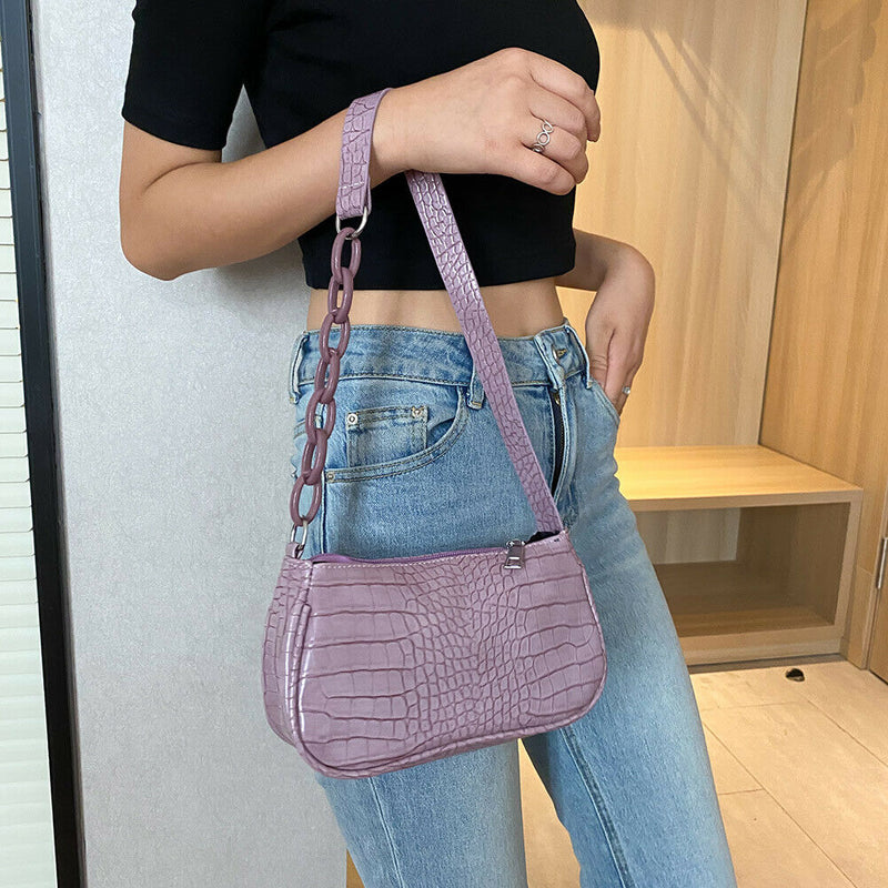 Retro Alligator PU Women Handbag Tote Street Underarm Shoulder Bag (Purple)