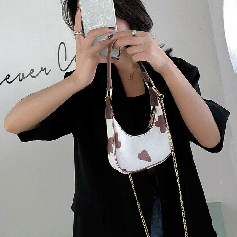 Flower Love Pattern Leather Shoulder Bag Women Chain Hobos Tote Handbag (S)