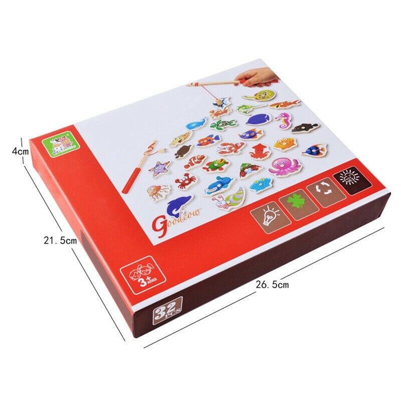 32Pcs Baby Educational Toys Magnetic Wooden Fishing Toys Set Fish Game Educ P2N2