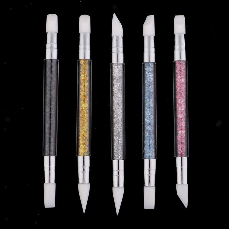 5pcs Dual Silicone Head Acrylic Handle Nail Art Carving Drawing Brush Pens