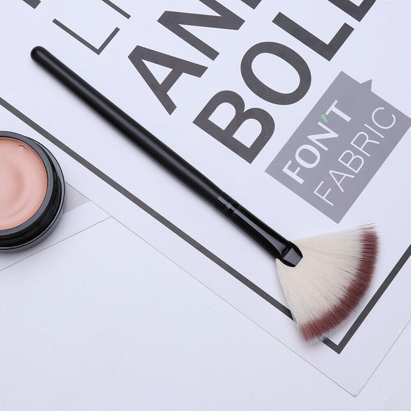 Fan Shape Face Makeup Brush Foundation Base Cheek Blush Powder Pen (Brown) A