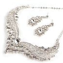 Bridal Rhinestone Necklace Earrings Jewelry Set Crystal Collar Party Jewelry BX