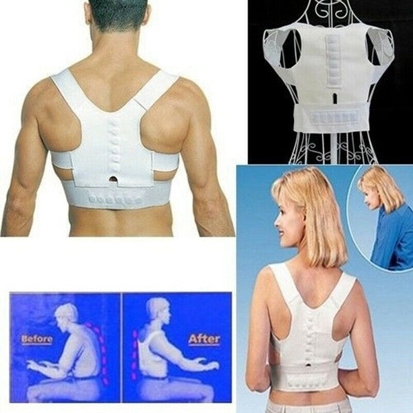 White Comfortable Adjustable Magnetic Posture Support Corrector Body's Back U7I2