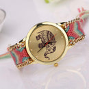 Women Ladies Elephant Pattern Weaved Rope Band Quartz Dial Bracelet Wrist Watch