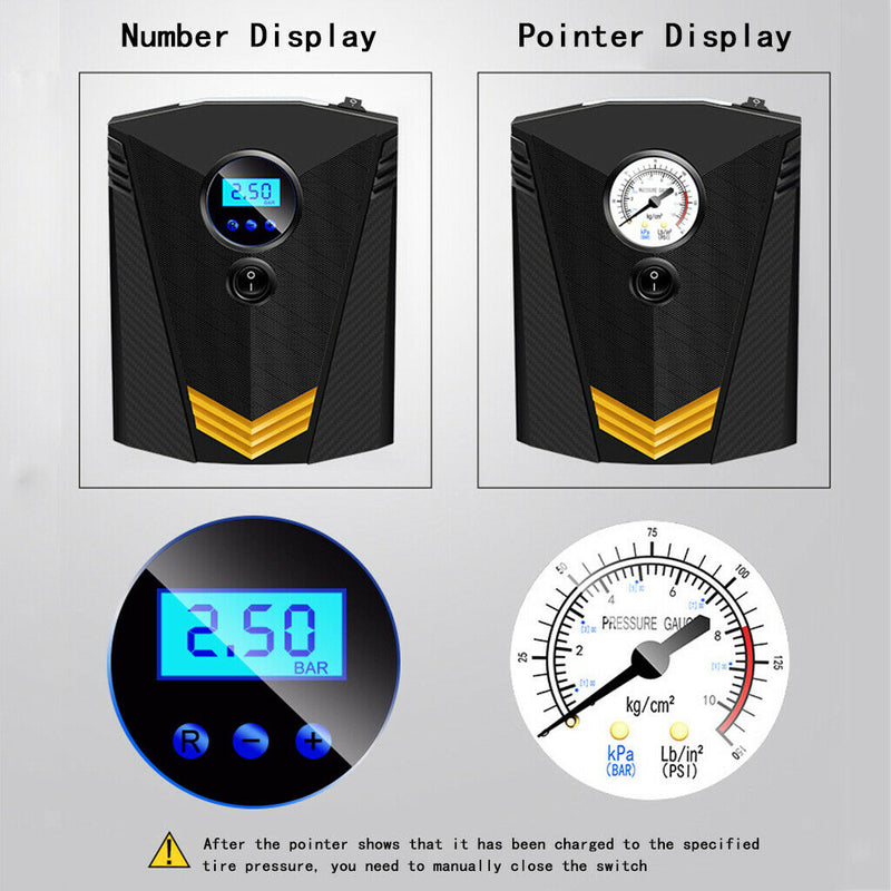 Automatic 12V Portable Air Compressor with Auto-Off Digital Pressure Display