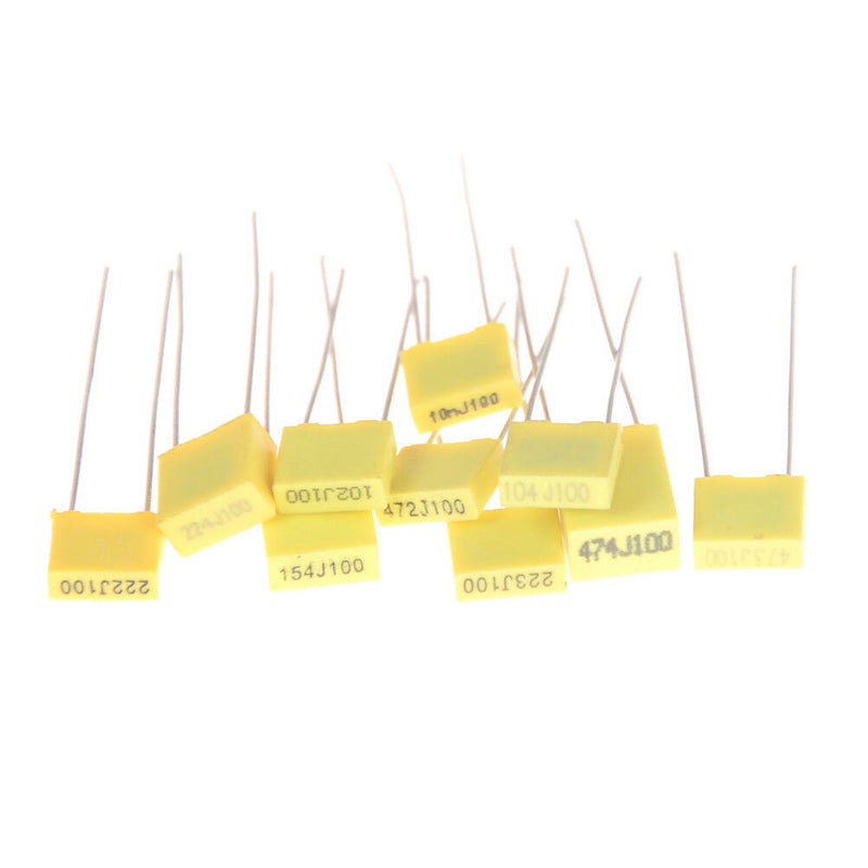 50Pcs 10 Value 1nF-0.47uF Set Polypropylene Safety Plastic Film Capacitor Kit Ew
