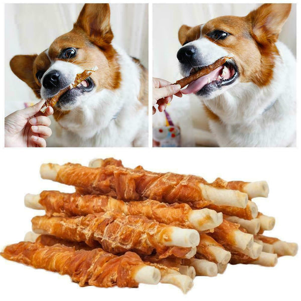 110g Chicken Wrapped Jerky Beef Twists Chews Snacks Supplies Rawhide Treats L2Z5
