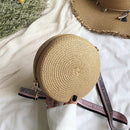 Handmade Straw Weave Round Women Small Beach Shoulder Bags (Dark Khaki)