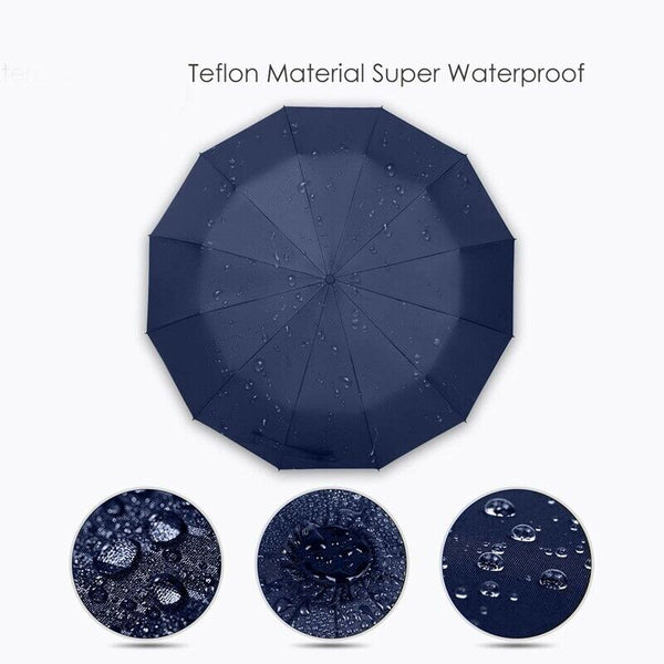 12 Ribs Windproof Travel Umbrella With Teflon Canopy, Lengthened Handle Wit T3G6