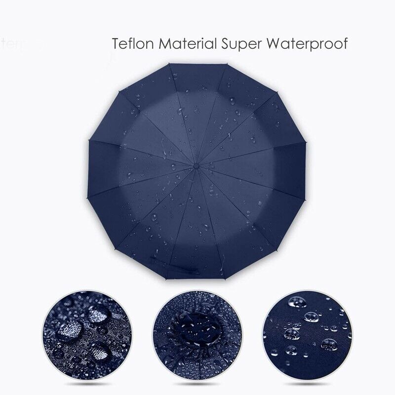 12 Ribs Windproof Travel Umbrella With Teflon Canopy, Lengthened Handle Wit T3G6