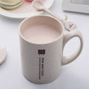 450Ml Wheat Straw Mugs Plastic Coffee Mug Tea Cup With Spoon Lid Handle Cut N8Q7