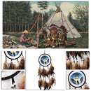 Oil Painting Wolf Dream Catcher Feather Bead Hanging Decor Ornament