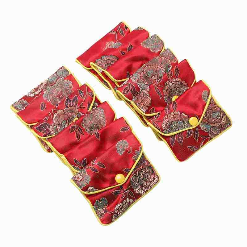 4X(12 In 1 Small Jewelry Box Jewelry Red Jewelry Bag Embroidered Silk ClothD7F9)