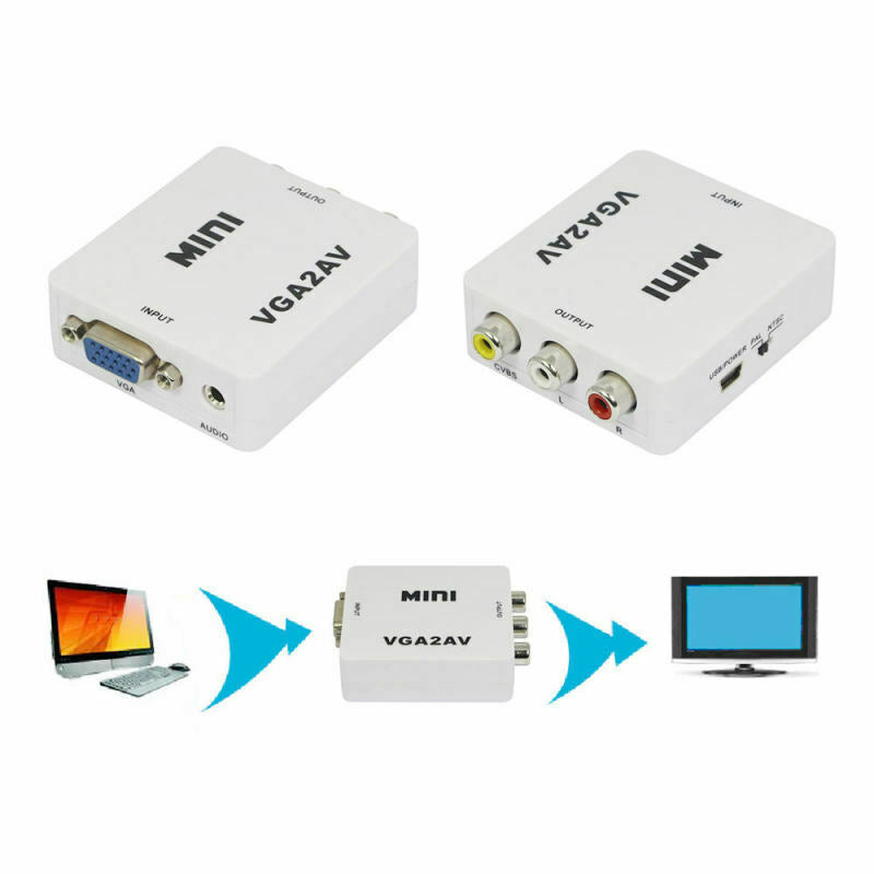 VGA to AV RCA Composite Converter Adapter Box with Audio PC to TV White bvg RGV