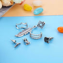 6pcs/set Retro Punk Leaf Animal Circle Earrings Studs Ear Clips for Women A