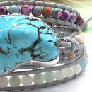 Turquoise hand-knitted leather bracelet bohemian wind bracelet 5-stripe chakQ6D1