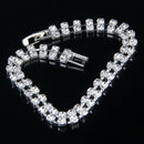 Women's Wedding Bridal 2-Row Clear Rhinestone Bangle Bracelet M7D5