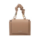 Handle Pleated Messenger Bag Women PU Solid Color Shoulder Handbags (Khaki)