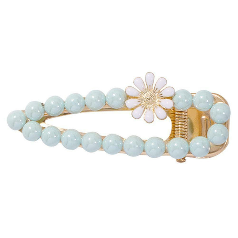 Korean Flower Beads Fringe Headwear Women Bang Duckbill Clip (Light Blue) A