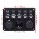 Green LED Dual USB Port Charger Voltmeter 5 Gang Toggle Switch Panel Black