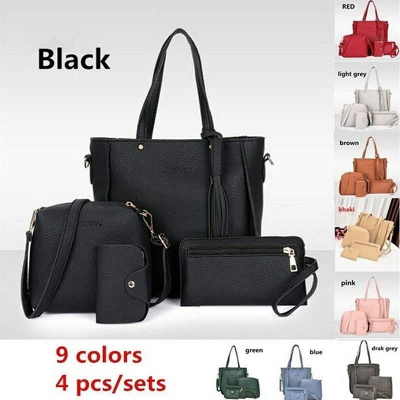 4packs 4-Piece Leather Handbag Top Handle Shoulder Bag Wallet Card Bag